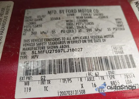 2007 Lincoln Navigator Ultimate from USA, damaged, VIN 5LMFU27597LJ18027